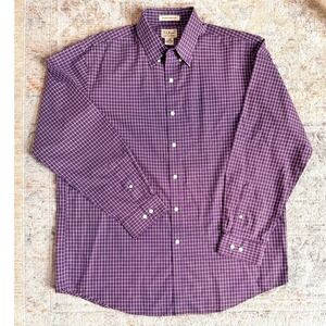 LL Bean Mens Large Purple Cotton Plaid Wrinkle Resistant Button Down Shirt